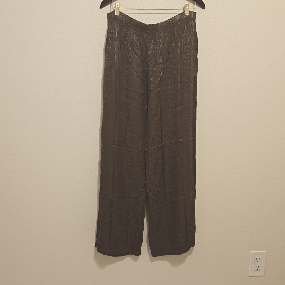 Cp Shades Floral Brocade Jacquard Elastic Waist Wide Leg Pant Mocha Brown Small